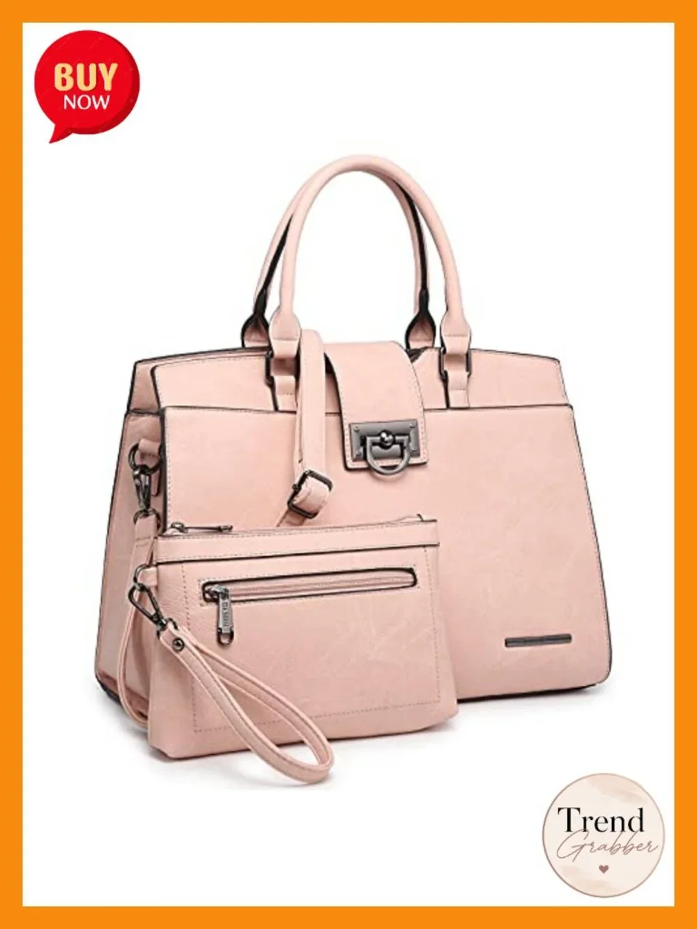 Vegan Leather Satchel Purse 2-Piece Set Large Tote Work Bag